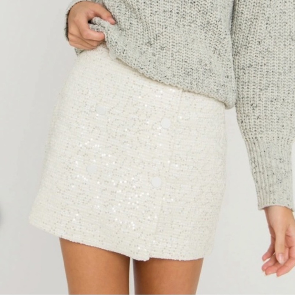 English Factory White Sequin Tweed Skirt
